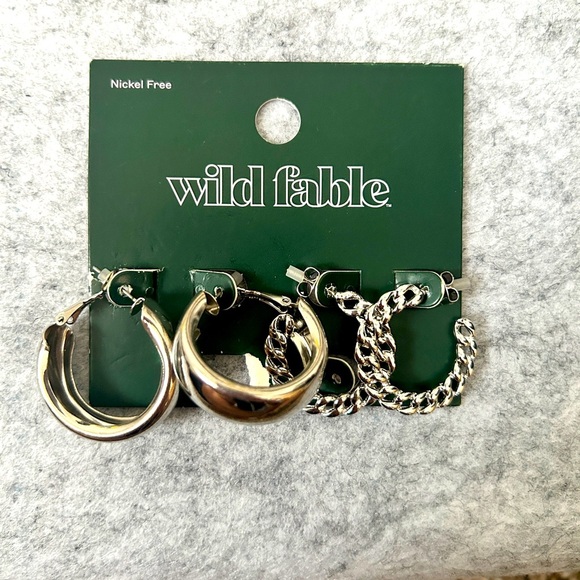 Wild Fable Silver Hoop & Chain Earrings – 2 Pairs – Nickel Free – New in Package - Picture 1 of 4